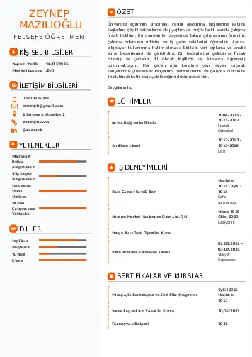 Felsefe Öğretmeni CV Örnekleri cv indir